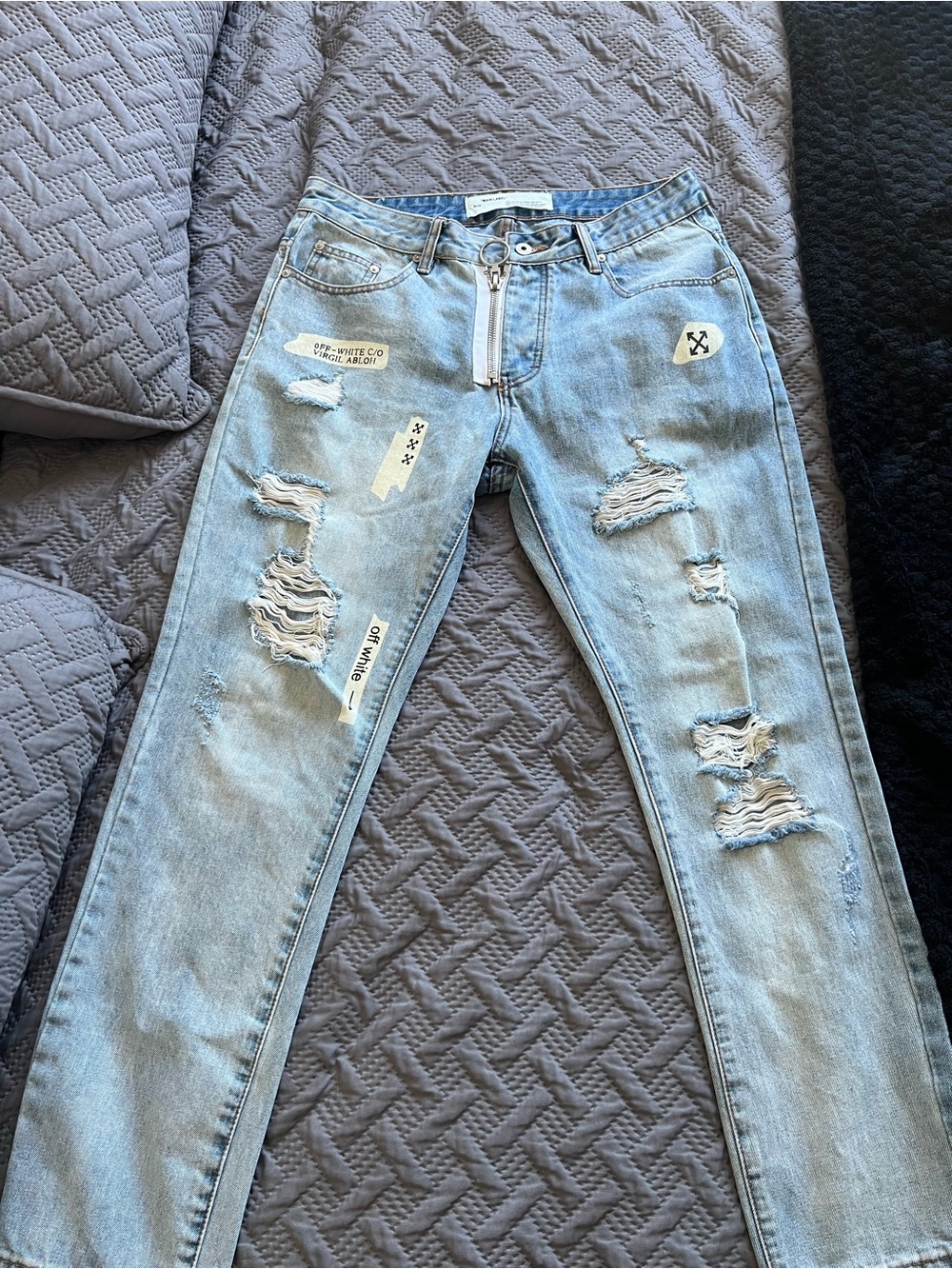 Off-White c/o Virgil Abloh Light Blue Distressed Boyfriend Jeans